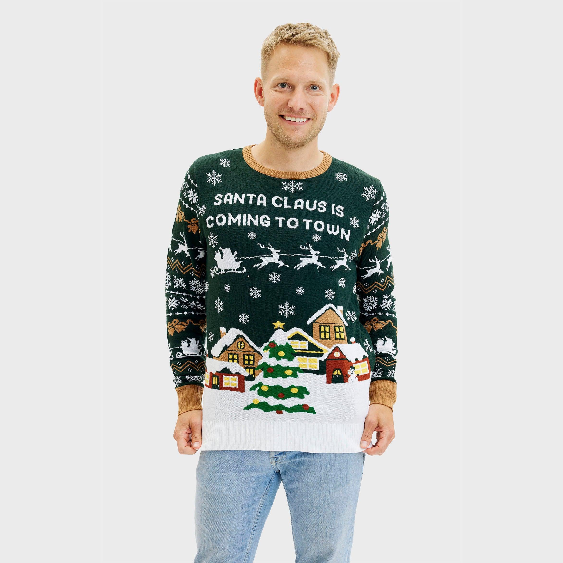 Santa Claus Is Coming To Town Vert LED - Homme